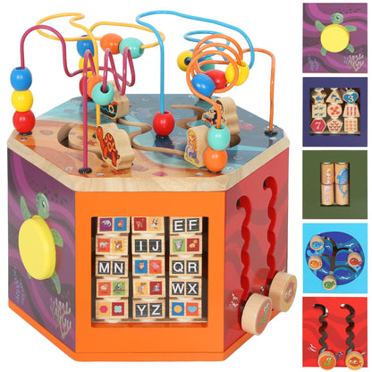 Wooden Activity Cube for Toddlers 18+ Months with Bead Maze