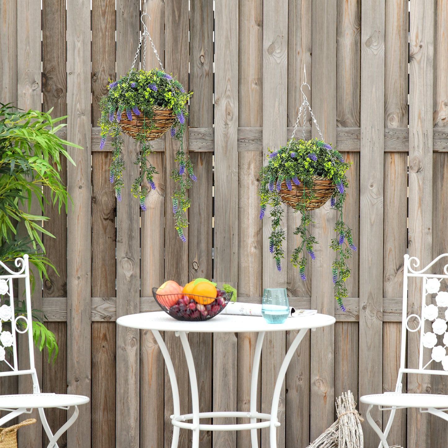 Set of 2 Artificial Plants, Lavender Flowers in Basket, Purple
