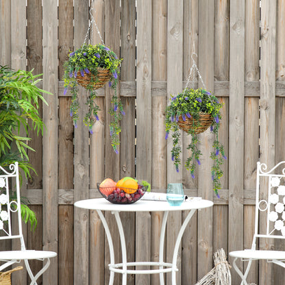 Set of 2 Artificial Plants, Lavender Flowers in Basket, Purple