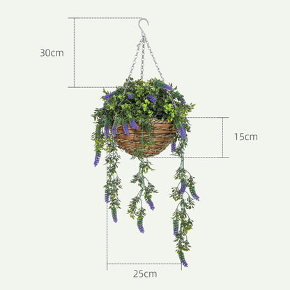 Set of 2 Artificial Plants, Lavender Flowers in Basket, Purple