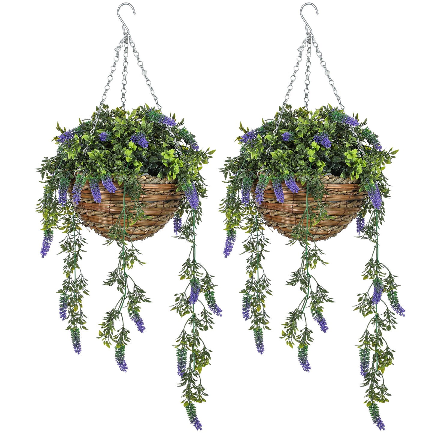 Set of 2 Artificial Plants, Lavender Flowers in Basket, Purple