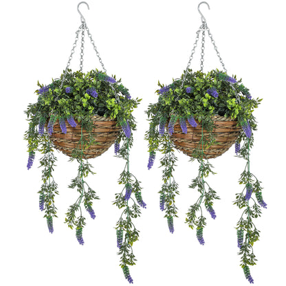 Set of 2 Artificial Plants, Lavender Flowers in Basket, Purple