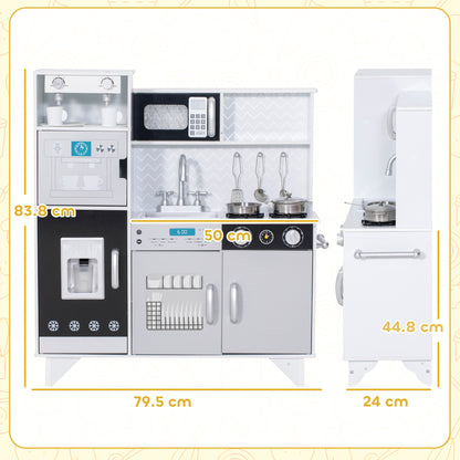 Kids Play Kitchen, Large Pretend Play Toy Kitchen with Stove Sounds, Microwave, Ice Maker, Coffee Maker, Sink, Stainless Steel Utensils, Cooking Role Play Set for Boys and Girls 3-6 Years