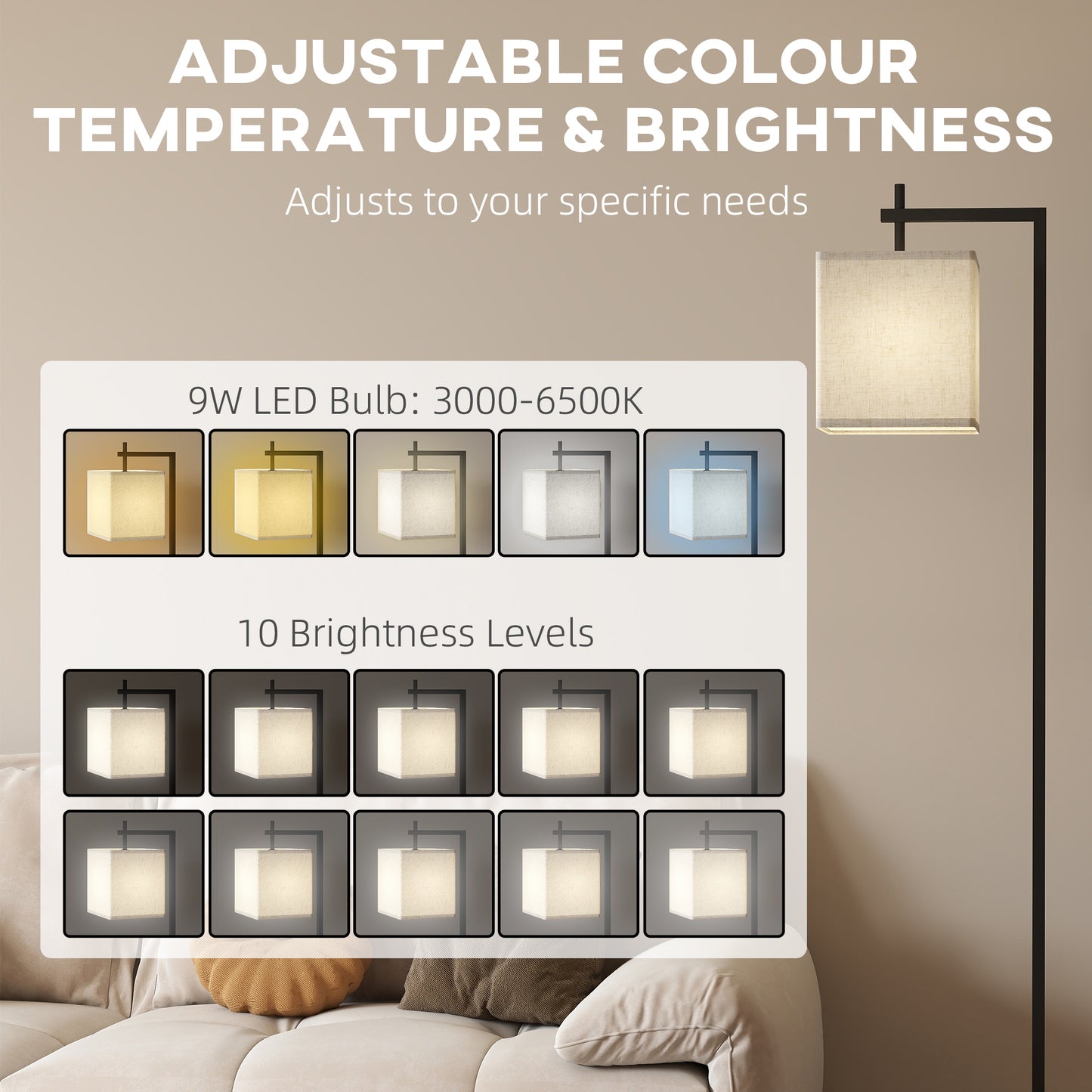 66" Modern Floor Lamp for Living Room with 10 Brightness Levels