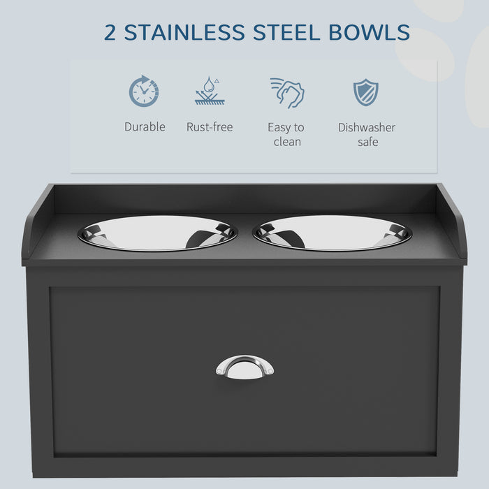 Stainless Steel Raised Dog Bowls, with 21L Storage Drawer for Large Dogs and Cats - Black