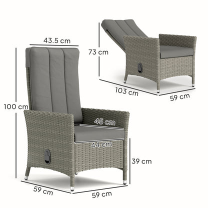 Rattan Garden Recliner Chair with Adjustable Backrest, Grey