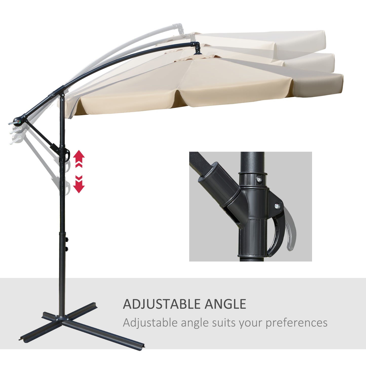 2.7m Cantilever Parasol Banana Sun Umbrella with Crank Handle and Cross Base for Outdoor Hanging Sun Shade Brown