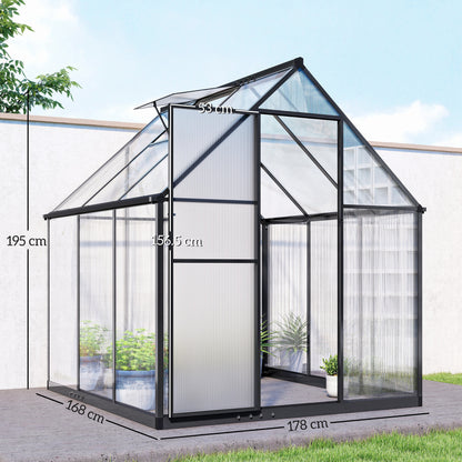 Polycarbonate Greenhouse Garden Green House with Rain Gutter, Black