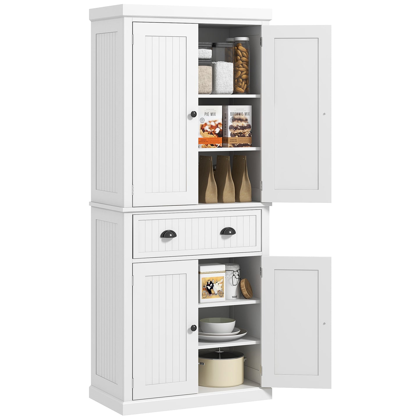 Freestanding Kitchen Storage Cabinet with Drawers and Shelves White