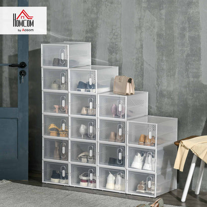 18PCS Stackable Clear Plastic Shoe Storage Box for UK/EU Size 8.5/43