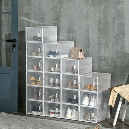 18PCS Stackable Clear Plastic Shoe Storage Box for UK/EU Size 8.5/43