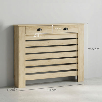 Radiator Cover with Drawer, Horizontal Slat, 111cm, Oak