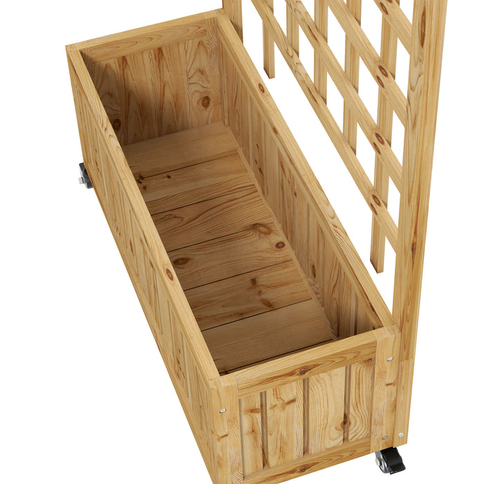 Wooden Trellis Planter, Raised Garden Bed with Wheels and Bed Liner, to Climb and Grow Vegetables, Herbs and Flowers