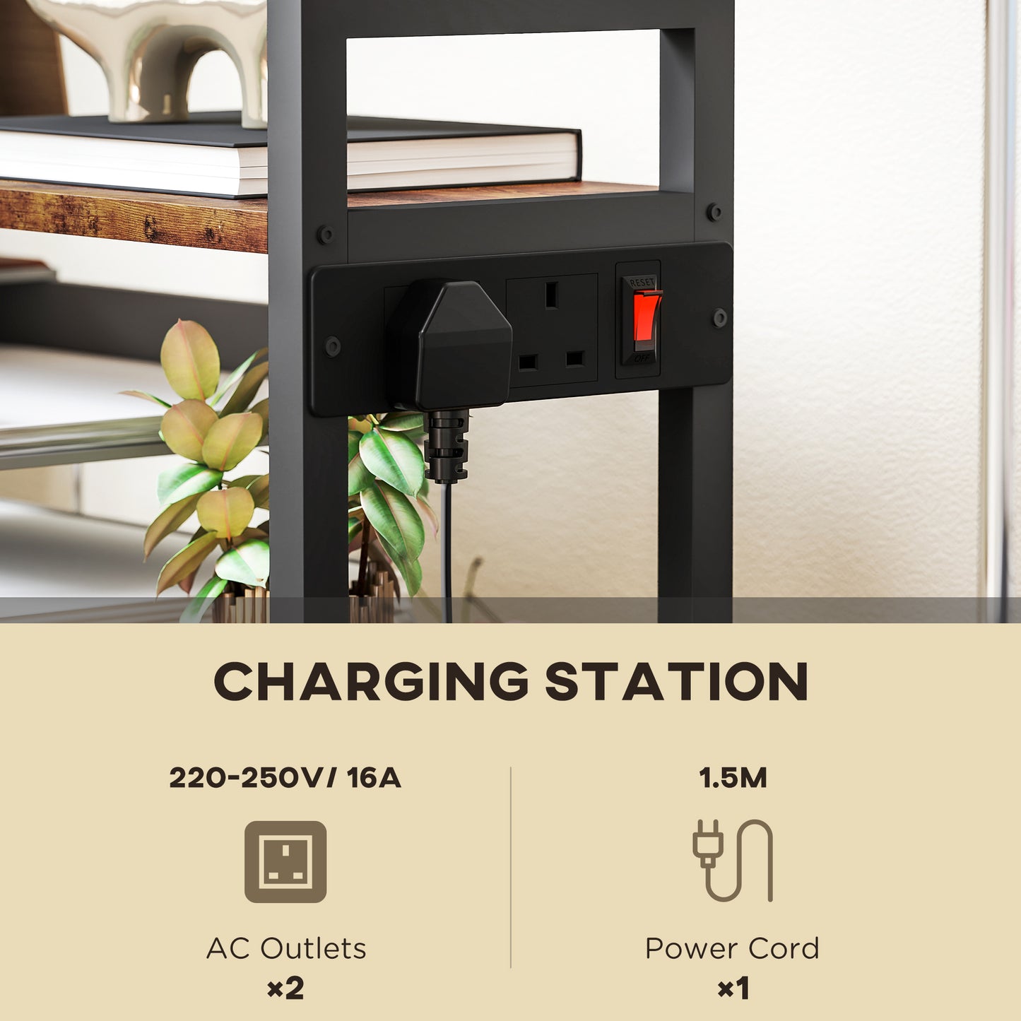 4-Tier Mobile Printer Stand with Power Outlets for Home Office
