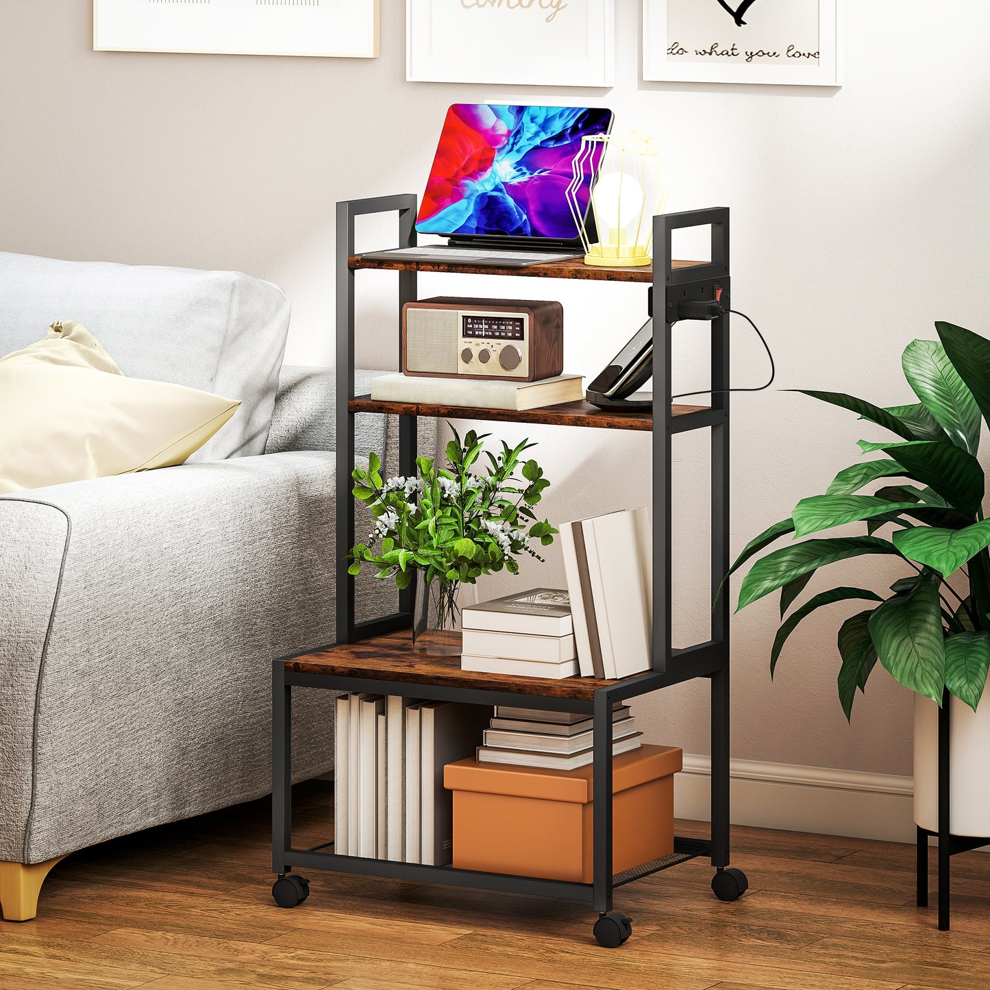 4-Tier Mobile Printer Stand with Power Outlets for Home Office