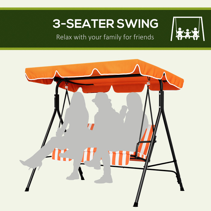 3-Seat Swing Chair Garden Swing Seat with Adjustable Canopy for Patio, Orange