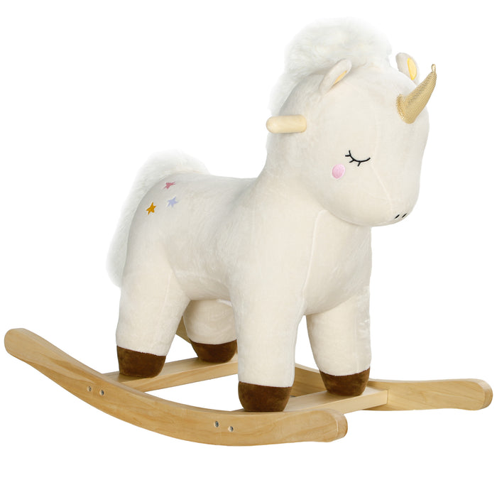 Rocking Horse with Unicorn Design, Sound, for 2-4 Years Old, White