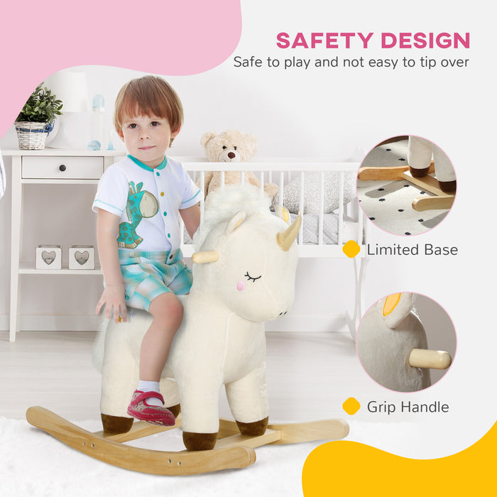 Rocking Horse with Unicorn Design, Sound, for 2-4 Years Old, White