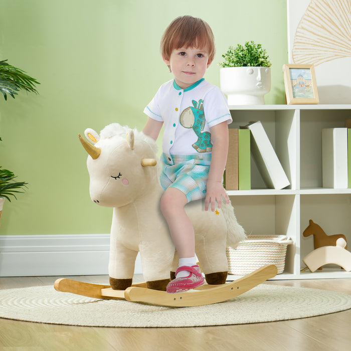 Rocking Horse with Unicorn Design, Sound, for 2-4 Years Old, White