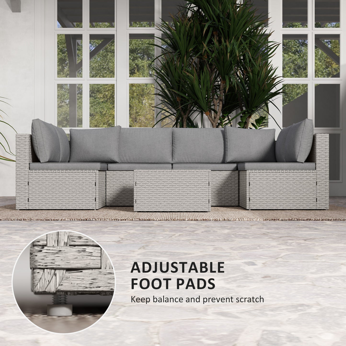 7 Pieces Rattan Garden Furniture Set with Cushions, Grey