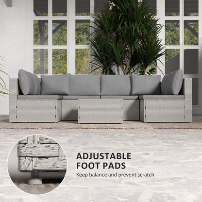 7 Pieces Rattan Garden Furniture Set with Cushions, Grey