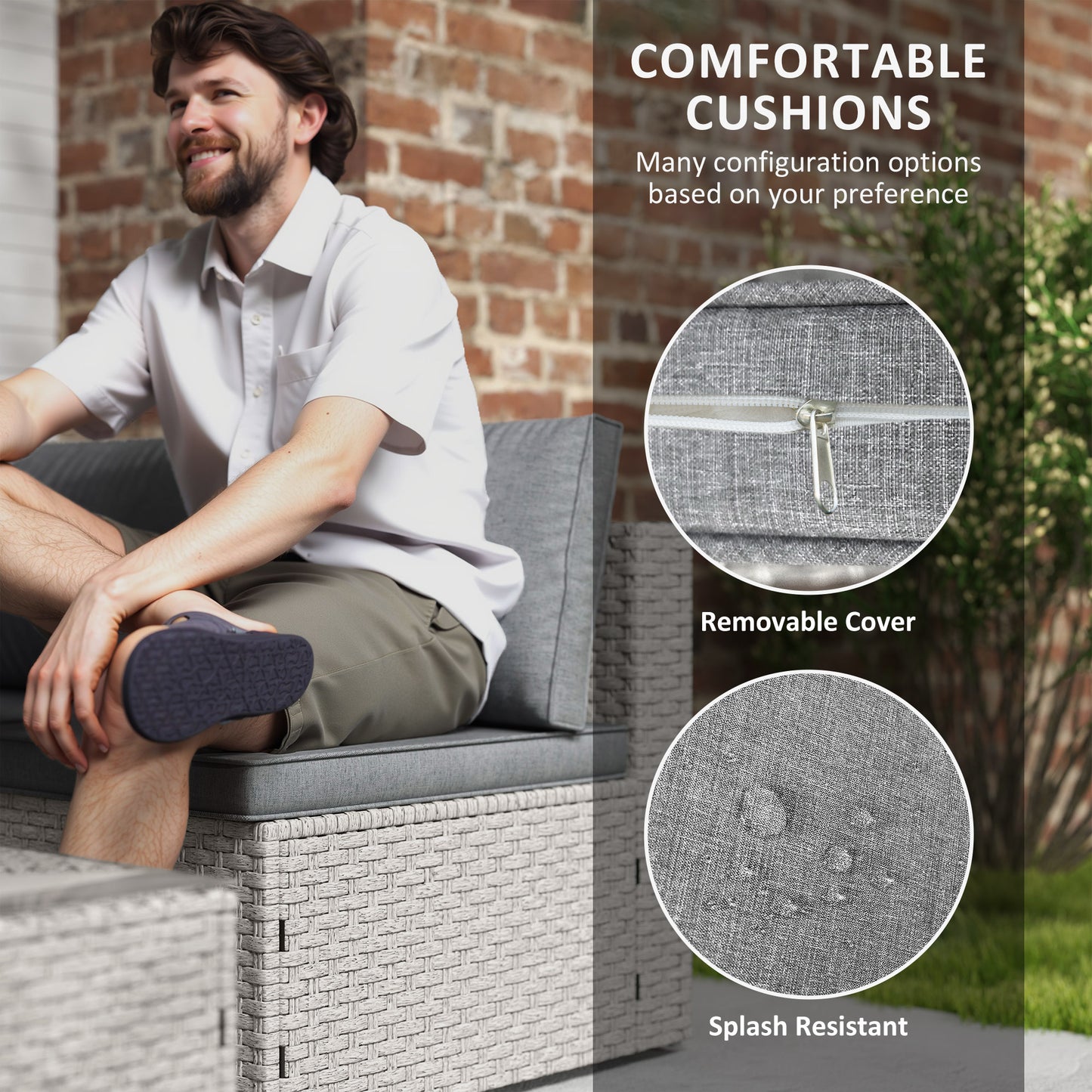 7 Pieces Rattan Garden Furniture Set with Cushions, Grey