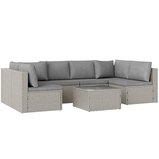 7 Pieces Rattan Garden Furniture Set with Cushions, Grey