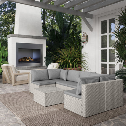 7 Pieces Rattan Garden Furniture Set with Cushions, Grey