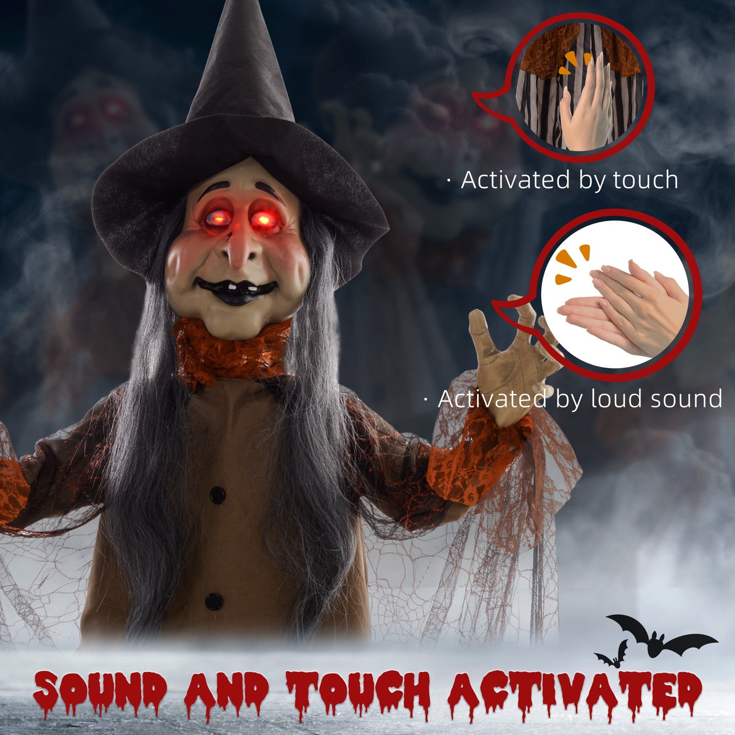 Outdoor Halloween Animatronic with Sound Activated, Light Up Eyes