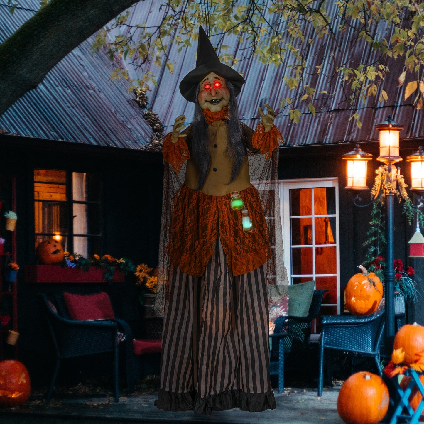Outdoor Halloween Animatronic with Sound Activated, Light Up Eyes