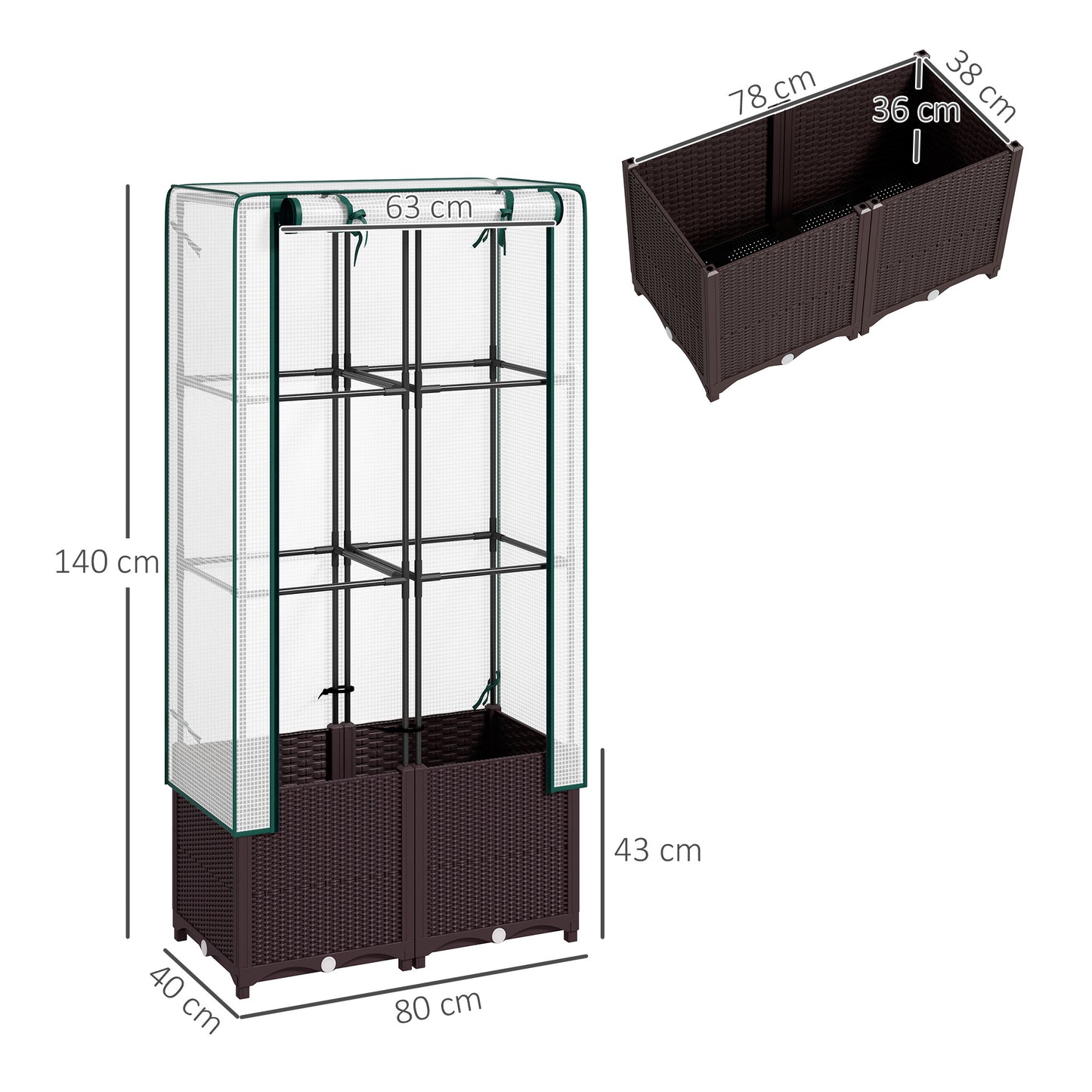 Plastic Vegetable Planter with Trellis, 80 x 40 x 140 cm