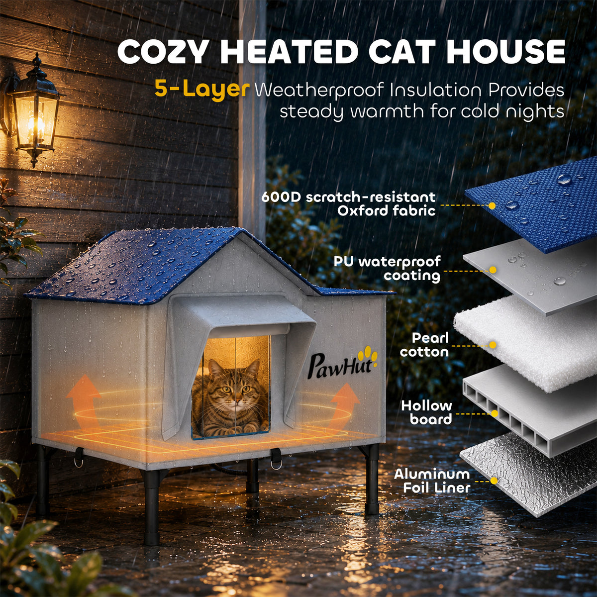 Heated Cat House Weatherproof Cat House for Outside with Heating Pad