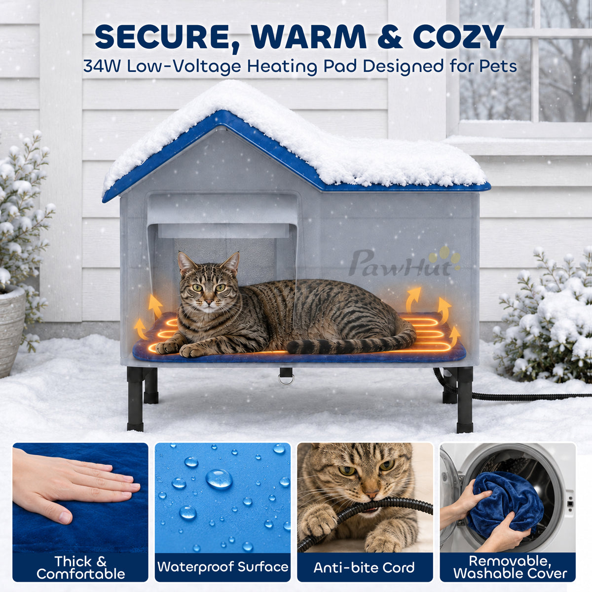 Heated Cat House Weatherproof Cat House for Outside with Heating Pad