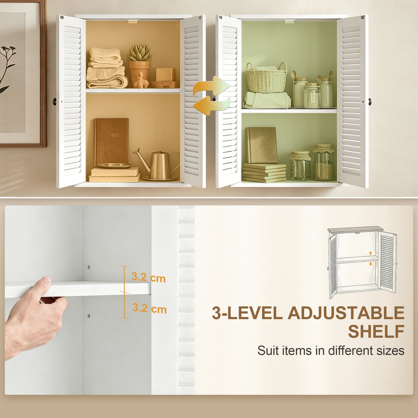 Bathroom Cabinet with Adjustable Shelf, White