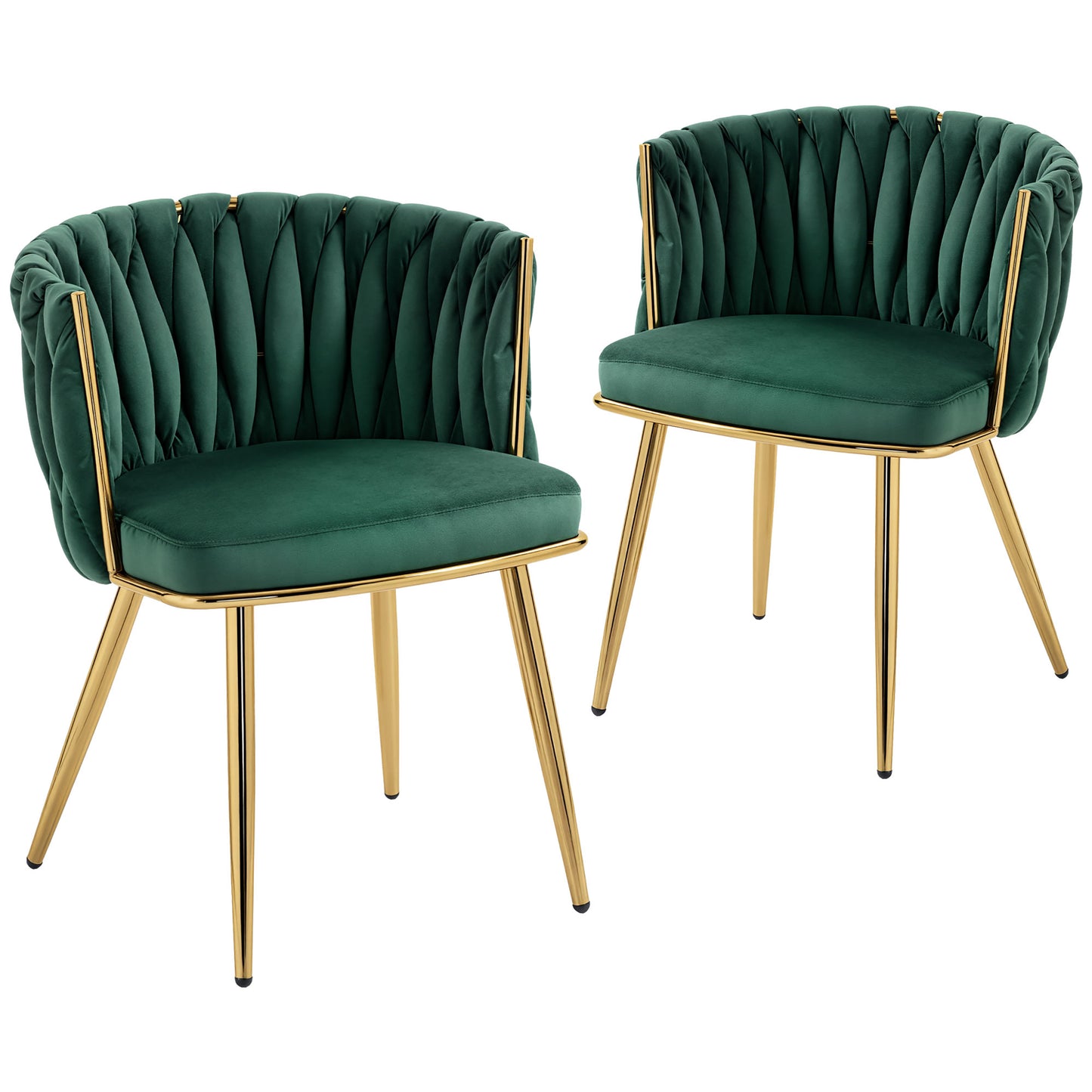 Upholstered Kitchen Chairs Set of 2 with Woven Backrest, Dark Green