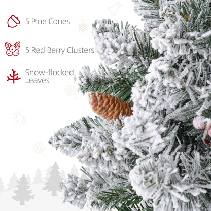 60cm Flocked Christmas Wreath with Lights Pine Cones Berries Green