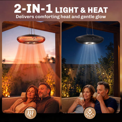 2000 W Hanging Electric Patio Heater with LED Light, IP65, Black