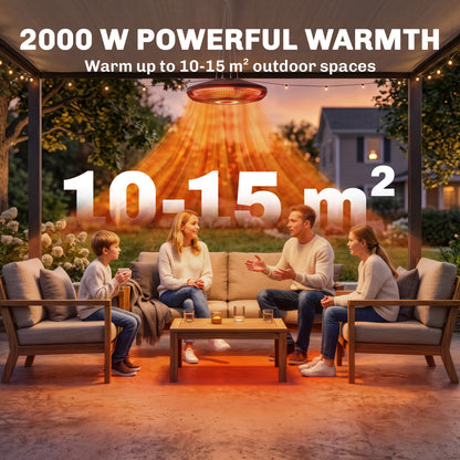 2000 W Hanging Electric Patio Heater with LED Light, IP65, Black