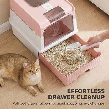 Cat litter Box, Enclosed Cat Litter Box w/ Lid, Pull-Out Drawer Tray
