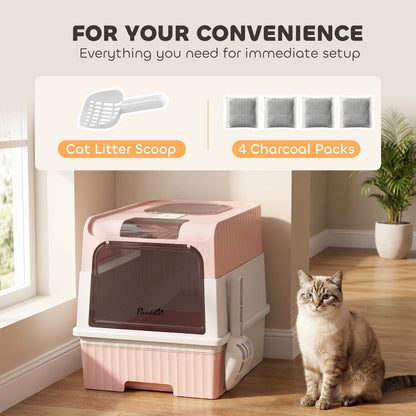 Cat litter Box, Enclosed Cat Litter Box w/ Lid, Pull-Out Drawer Tray