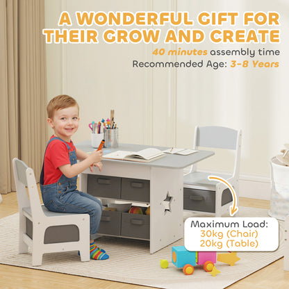 Kids Table and Chair Set with 6 Removable Drawers, Light Grey