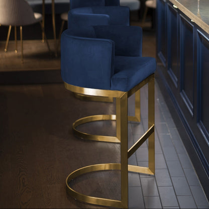 Lasco Bar Stool – Navy Blue - Brushed Brass Base