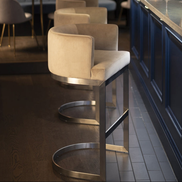 Lasco Bar Stool – Taupe - Brushed Stainless Steel Base