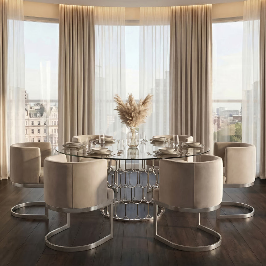Lasco Dining Chair – Taupe - Brushed Stainless Steel Base