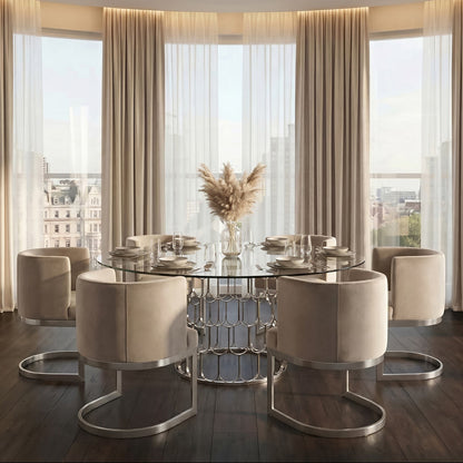 Lasco Dining Chair – Taupe - Brushed Stainless Steel Base