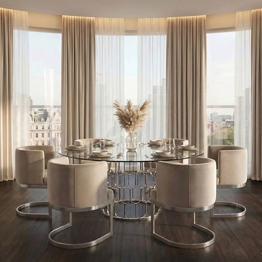Lasco Dining Chair – Taupe - Brushed Stainless Steel Base