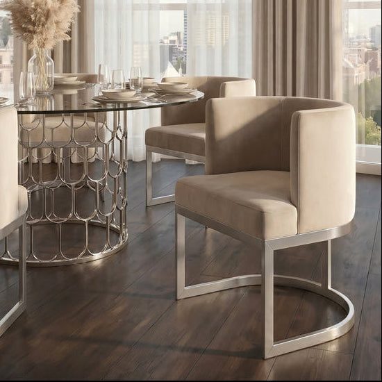 Lasco Dining Chair – Taupe - Brushed Stainless Steel Base