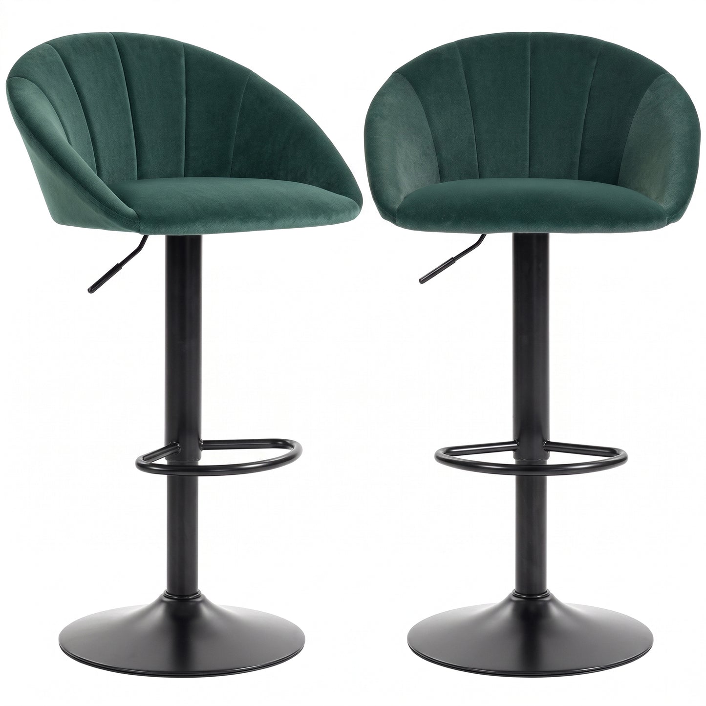 Bar Stools Set of 2 Velvet Adjustable Swivel Dark Green