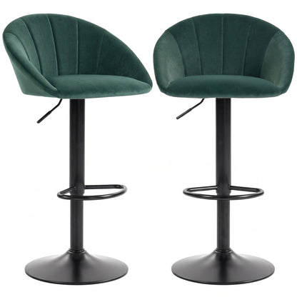 Bar Stools Set of 2 Velvet Adjustable Swivel Dark Green