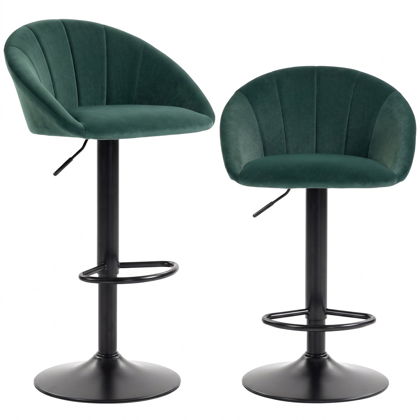 Bar Stools Set of 2 Velvet Adjustable Swivel Dark Green